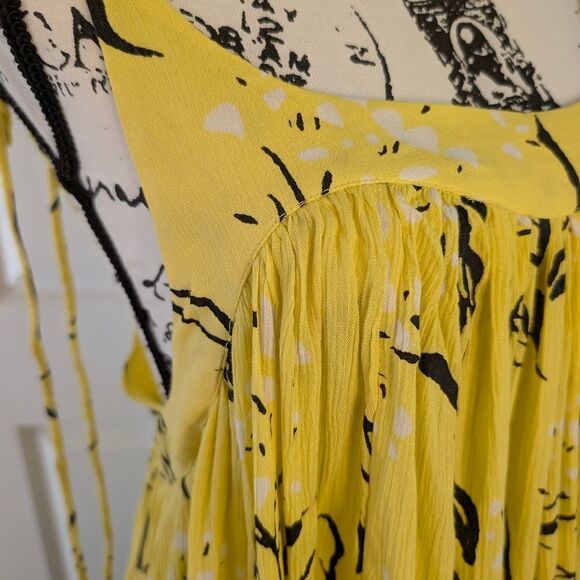 Free People Yellow Mini Dress with Black Floral Pattern - Picture 2 of 8